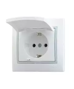 Розетка 1-м СП Мира 16А IP20 с заземл. с крышкой с сер. вставкой керамика бел. LEZARD 701-0215-123