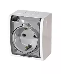Розетка 1-м ОП Simon15 16А IP54 250В с заземл. с крышкой винт. клеммы бел. Simon 1594445-030