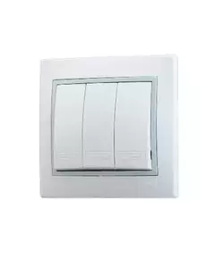 Выключатель 3-кл. СП Мира 10А IP20 с сер. вставкой бел. LEZARD 701-0215-109