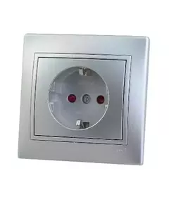Розетка 1-м СП Мира 16А IP20 с заземл. защ. шторки со вставкой керамика сер. метал. LEZARD 701-1010-124