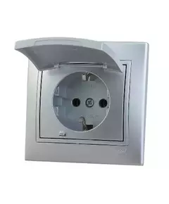 Розетка 1-м СП Мира 16А IP20 с заземл. с крышкой со вставкой керамика сер. метал. LEZARD 701-1010-123