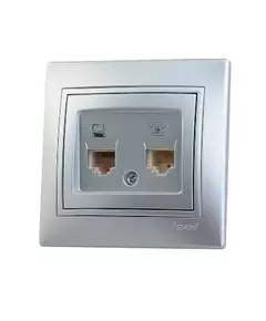 Розетка компьютерная + телеф. СП Мира RJ11 + RJ45 метал. сер. LEZARD 701-1010-143