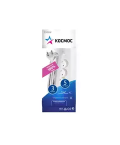 Удлинитель 3х5м без заземл. 16А IP20 ПВС 2х1 Космос YKsm5m-3g(K)