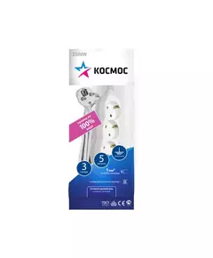 Удлинитель 3х5м с заземл. 16А IP20 ПВС 3х1 Космос YKsm5m-3g-Z(K)