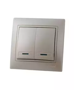 Выключатель 2-кл. СП Мира 10А IP20 с подсветкой со вставкой жемчуж./бел. перламутр. LEZARD 701-3030-112