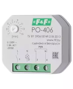 Реле времени PO-406 (задержка выкл. /управ. контактом 230В 8А 1НО IP20 монтаж в коробку d-60мм) F&F EA02.001.019
