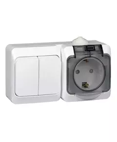 Блок ОП Этюд (2-кл. выкл. + евророз. защ. шторки) IP44 бел. SchE BPA16-242B