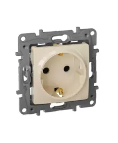 Механизм розетки 1-м СП Etika 16А IP31 250В 2P+E с заземл. защ. шторки немецк. стандарт винт. клеммы сл. кость Leg 672322