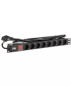 Блок розеток 8 мест PDU (немец. станд.) PH12-8D1-P 19дюймов DIN49440 с LED выкл. ПВХ 1U шнур 2м ITK PH12-8D1-P