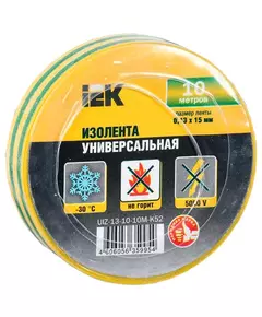 Изолента ПВХ 0.13х15мм (рул.10м) желт./зел. IEK UIZ-13-10-10M-K52
