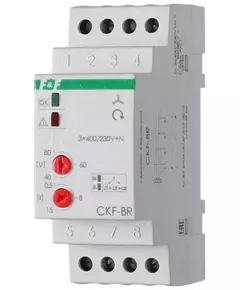Реле контроля наличия и чередования фаз CKF-BR (монтаж на DIN-рейке 35мм; регулировка порога отключения; регулировка времени отключения; 3х400/230+N 2х8А 1Z 1R IP20) F&F EA04.002.003