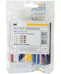 Набор трубок термоусадочных тонкостен. ТТУ 2/1; 4/2; 6/3; 8/4 (Ж; С; К; Ч; Б) 20х8см разноцвет. IEK UDRS-D2-D8-10-2