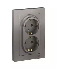 Розетка 2-м СП AtlasDesign 16А IP20 с заземл. в сборе сталь SchE ATN000924