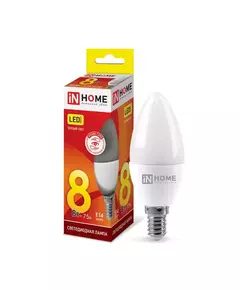 Лампа светодиодная LED-СВЕЧА-VC 8Вт 230В E14 3000К 720лм IN HOME 4690612020426