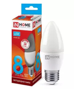 Лампа светодиодная LED-СВЕЧА-VC 8Вт 230В E27 4000К 720лм IN HOME 4690612020457