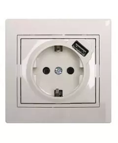 Розетка 1-м СП Мира 16А с з/к +USB крем. LEZARD 701-0303-181