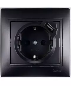 Розетка 1-м СП Мира 16А с з/к + USB разъем черн. бархат LEZARD 701-4242-181