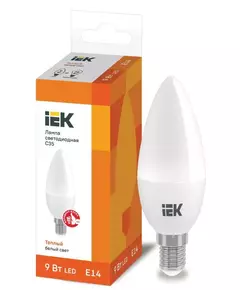 Лампа светодиодная ECO C35 9Вт свеча 3000К E14 230В IEK LLE-C35-9-230-30-E14