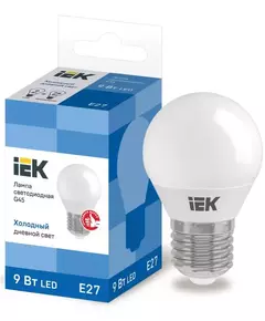 Лампа светодиодная ECO G45 9Вт шар 6500К E27 230В IEK LLE-G45-9-230-65-E27