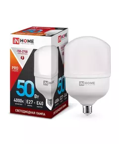 Лампа светодиодная LED-HP-PRO 50Вт 230В 4000К E27 4500Лм с адаптером IN HOME 4690612031118