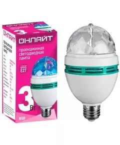 Лампа светодиодная 61 120 OLL-DISCO-3-230-RGB-E27 3Вт ОНЛАЙТ 61120
