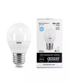 Лампа светодиодная Elementary Globe 8Вт E27 6500К Gauss 53238