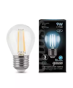 Лампа светодиодная филаментная Black Filament 9Вт шар 4100К E27 Gauss 105802209