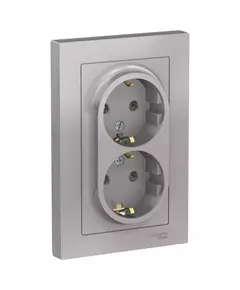 Розетка 2-м СП AtlasDesign 16А IP20 с заземл. в сборе алюм. SchE ATN000324