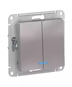 Механизм выключателя 2-кл. СП AtlasDesign 10А IP20 (сх. 5а) 10AX с подсветкой алюм. SchE ATN000353
