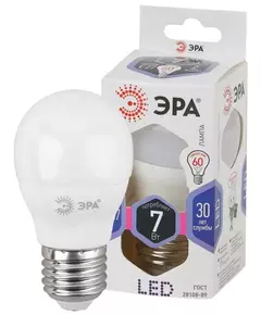 Лампа светодиодная P45-7W-860-E27 шар 560лм ЭРА Б0031402