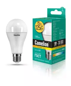 Лампа светодиодная LED15-A65/830/E27 15Вт грушевидная 3000К тепл. бел. E27 1280лм 170-265В Camelion 12196 / 12185