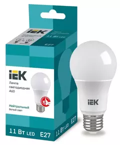 Лампа светодиодная ECO A60 11Вт грушевидная 4000К бел. E27 990лм 230-240В IEK LLE-A60-11-230-40-E27
