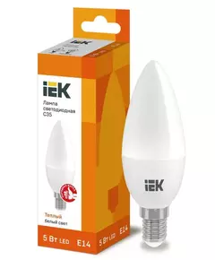 Лампа светодиодная ECO C35 5Вт свеча 3000К тепл. бел. E14 450лм 230-240В IEK LLE-C35-5-230-30-E14