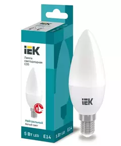 Лампа светодиодная ECO C35 5Вт свеча 4000К бел. E14 450лм 230-240В IEK LLE-C35-5-230-40-E14
