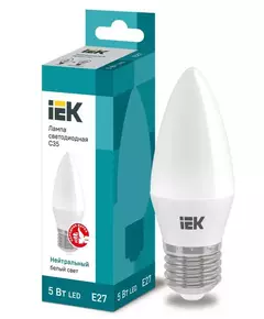 Лампа светодиодная ECO C35 5Вт свеча 4000К бел. E27 450лм 230-240В IEK LLE-C35-5-230-40-E27