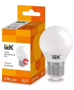 Лампа светодиодная ECO G45 5Вт шар 3000К тепл. бел. E27 450лм 230-240В IEK LLE-G45-5-230-30-E27