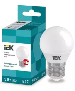 Лампа светодиодная ECO G45 5Вт шар 4000К бел. E27 450лм 230-240В IEK LLE-G45-5-230-40-E27