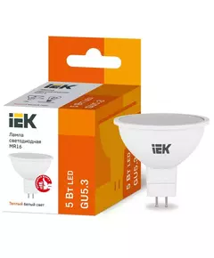 Лампа светодиодная ECO MR16 5Вт 3000К тепл. бел. GU5.3 450лм 230-240В IEK LLE-MR16-5-230-30-GU5