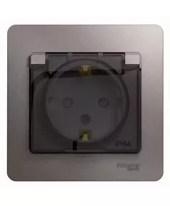 Розетка 1-м СП Glossa 16А IP44 250В с заземл. защ. шторки с крышкой в сборе платина SchE GSL001248