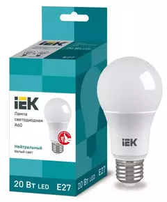 Лампа светодиодная ECO A60 20Вт грушевидная 230В 4000К E27 IEK LLE-A60-20-230-40-E27