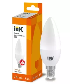 Лампа светодиодная ECO C35 7Вт свеча 3000К E14 230В IEK LLE-C35-7-230-30-E14