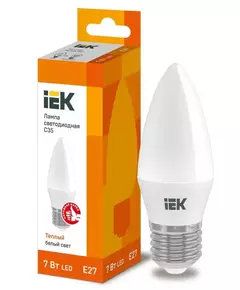 Лампа светодиодная ECO C35 7Вт свеча 3000К E27 230В IEK LLE-C35-7-230-30-E27