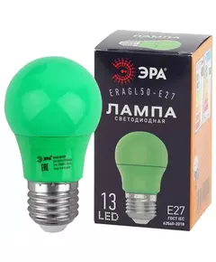 Лампа светодиодная ERAGL50-E27 A50 3Вт груша зел. E27 13SMD для белт-лайт ЭРА Б0049579