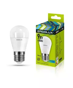 Лампа светодиодная LED-G45-9W-E27-4К Шар 9Вт E27 4500К 172-265В Ergolux 13177