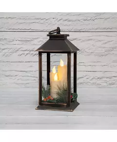 Фонарь декоративный со свечкой и шишкой бронзов. корпус 14x14x27см тепл. бел. Neon-Night 513-048