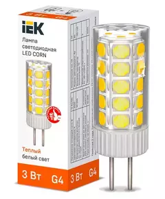 Лампа светодиодная CORN 3Вт капсула 3000К G4 12В керамика IEK LLE-CORN-3-012-30-G4