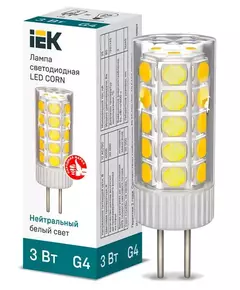 Лампа светодиодная CORN 3Вт капсула 4000К G4 12В керамика IEK LLE-CORN-3-012-40-G4