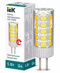 Лампа светодиодная CORN 5Вт капсула 4000К G4 12В керамика IEK LLE-CORN-5-012-40-G4