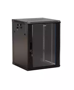 Шкаф настенный 19дюйм 12U 650х600х600мм TWB-1266-GP-RAL9004 стеклян. дверь черн. Hyperline 392634