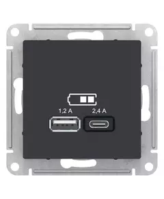 Механизм розетки USB AtlasDesign A+С 5В/2.4А 2х5В/1.2А карбон SchE ATN001039
